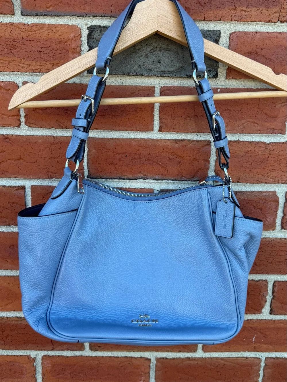 Coach Y2K Rori Pebbled Leather Shoulder Bag in Dusty Blue